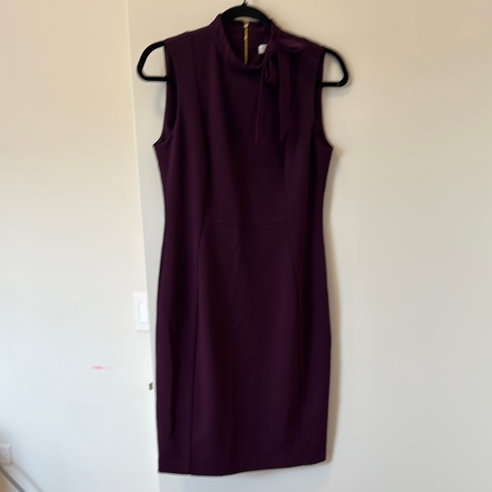 Calvin Klein Red Sheath Dress Mock Neck Midi